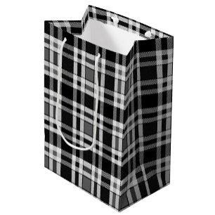 Bolsa De Regalo Mediana Tartán Tartán Tartán de plástico blanco gris negro