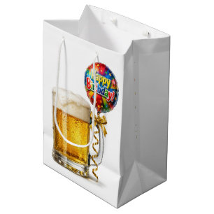 Bolsa De Regalo Mediana Taza de cerveza de cumpleaños con globo de fiesta