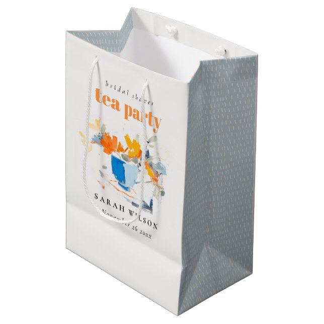 Bolsa De Regalo Mediana Taza de té floral moderna para fiesta de desposada (Angulo Anverso)