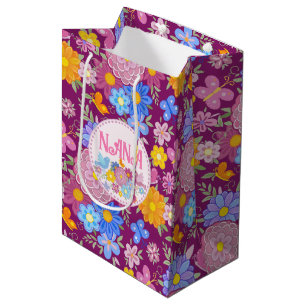 Bolsa De Regalo Mediana Te Amamos Nana flores silvestres BOHO Personalizad