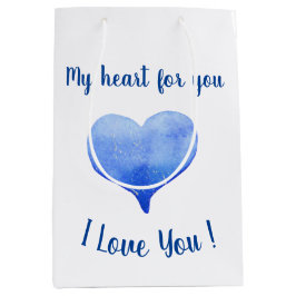 Bolsa De Regalo Mediana Te Amo El día de San Valentín Cute Blue Heart