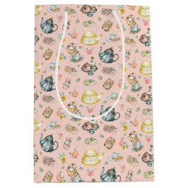 Bolsa De Regalo Mediana Té vintage por la tarde y patrón de Rosas en la me