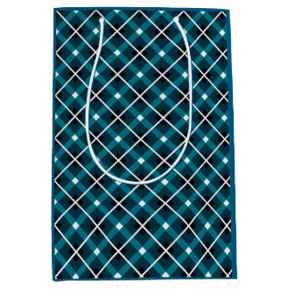 Bolsa De Regalo Mediana Teal & Navy Geometric Grid Pattern