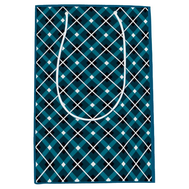 Bolsa De Regalo Mediana Teal & Navy Geometric Grid Pattern (Anverso)