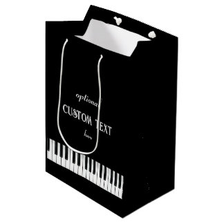 Bolsa De Regalo Mediana Teclado de piano y texto de personalizable en blan