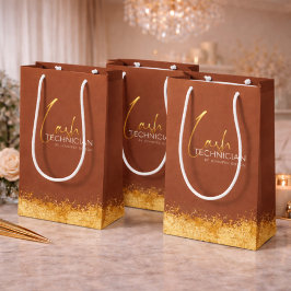 Bolsa De Regalo Mediana Técnica de Pestañas Dorada y Marrón Glamurosa