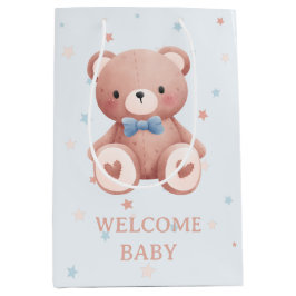Bolsa De Regalo Mediana Teddy Bear Baby Boy Shower - Soft Blue Stars