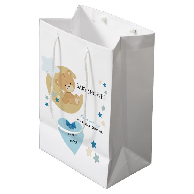 Bolsa De Regalo Mediana Teddy Bear Love Baby Boy Shower | (Angulo Anverso)