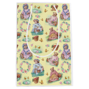 Bolsa De Regalo Mediana Teddy Bear Tea Time Amarillo