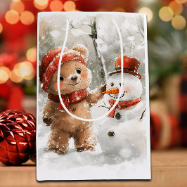 Bolsa De Regalo Mediana Teddy Bear y Snowman
