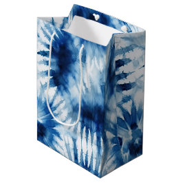 Bolsa De Regalo Mediana Tejido blanco de banda azul de la marina