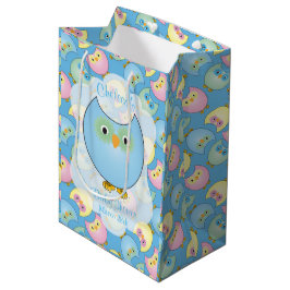 Bolsa De Regalo Mediana Tema de Baby Shower de Lechuza Azul Pastel