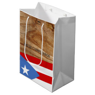 Bolsa De Regalo Mediana Tema de bandera de cumpleaños puertorriqueño