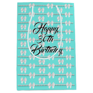 Bolsa De Regalo Mediana Tema de Perlas Tiffany Azul Glam Aqua para Cumplea