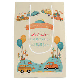 Bolsa De Regalo Mediana Tema del cumpleaños de los niños del automóvil