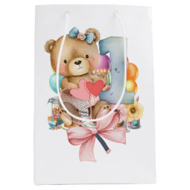 Bolsa De Regalo Mediana Tenis 1er cumpleaños para el tema de la niña rosad