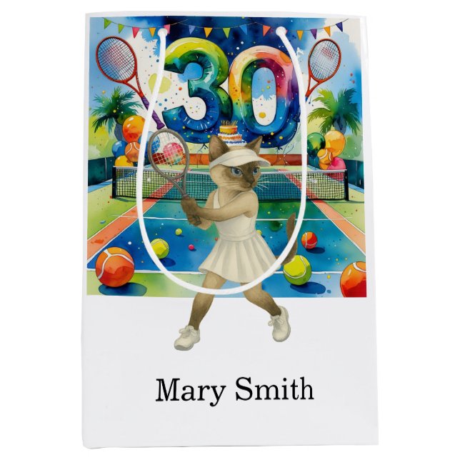 Bolsa De Regalo Mediana Tenis 30 años temática para los amantes del gato s (Anverso)