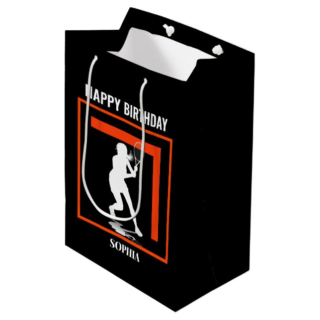 Bolsa De Regalo Mediana Tennis Birthday, Tennis Girl Player  (Angulo Anverso)