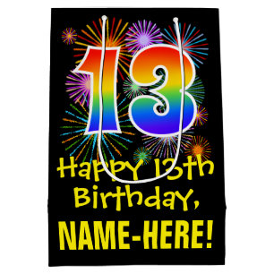 Bolsa De Regalo Mediana Tercer cumpleaños: Patrón de fuegos artificiales d