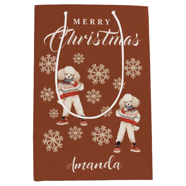 Bolsa De Regalo Mediana Terracotta Snowflakes Poodle (Anverso)