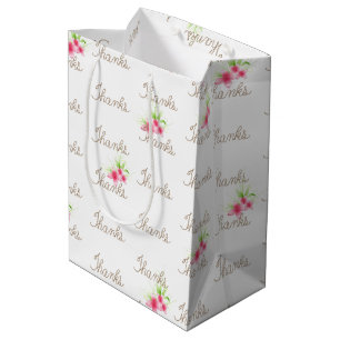 Bolsa De Regalo Mediana Texto de agradecimiento de Rope con flores rosas