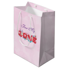 Bolsa De Regalo Mediana Texto de amor rojo en negrita letras de bloque col