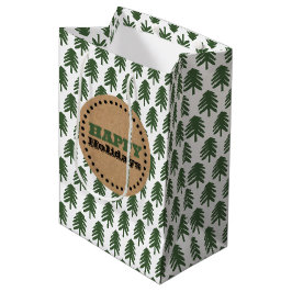 Bolsa De Regalo Mediana Texto de árbol de Navidad verde y blanco moderno