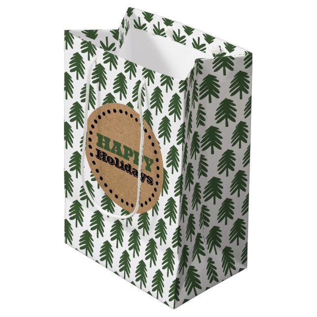 Bolsa De Regalo Mediana Texto de árbol de Navidad verde y blanco moderno (Angulo Anverso)