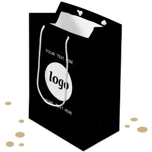 Bolsa De Regalo Mediana Texto de logotipo simple Marca comercial Negro