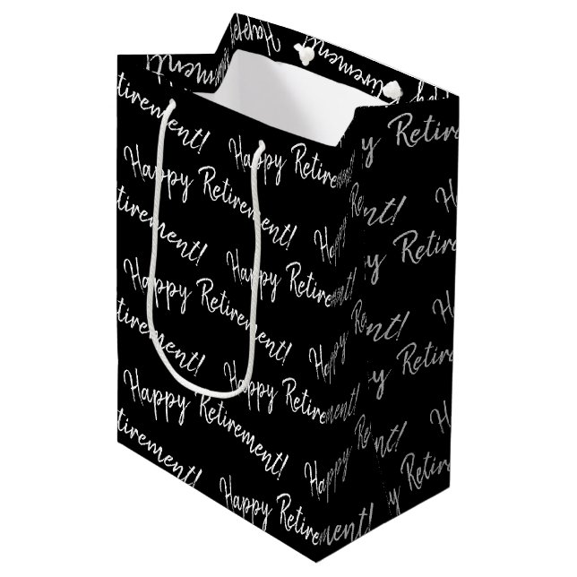 Bolsa De Regalo Mediana Texto de retiro feliz en negro (Angulo Anverso)