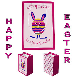 Bolsa De Regalo Mediana Texto del personalizado del conejo de huevo rosa d