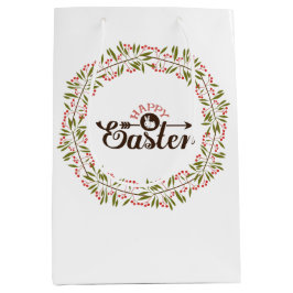 Bolsa De Regalo Mediana Texto Marrón Pascua Y Floral Colorida Wreath