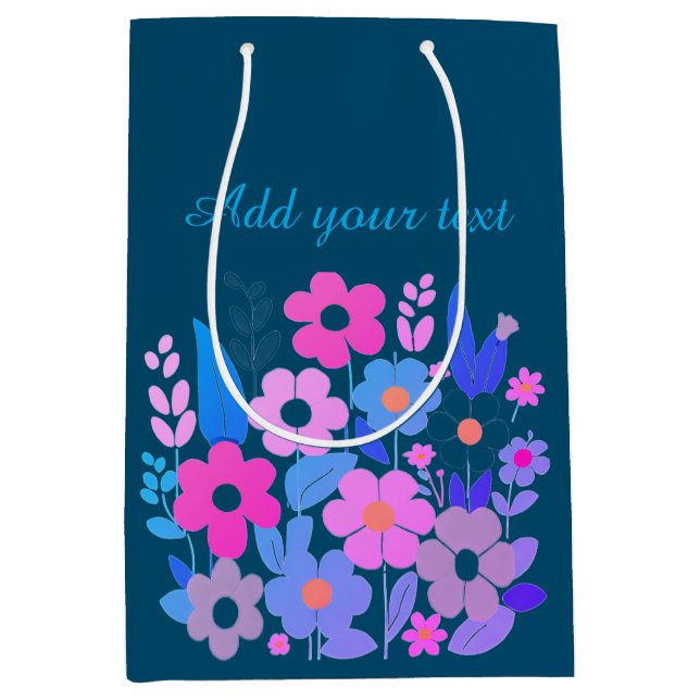 Bolsa De Regalo Mediana Texto Personalizado de flores acuarelas (Anverso)