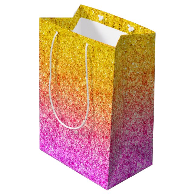 Bolsa De Regalo Mediana Textura de Purpurina de degradado rosa a amarillo (Angulo reverso)