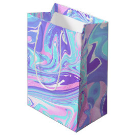 Bolsa De Regalo Mediana Textura líquida de Mármol Azul y Morado Pastel