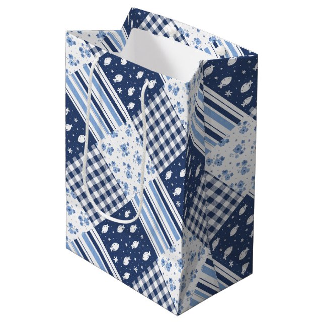 Bolsa De Regalo Mediana Texturas Azules (Angulo Anverso)
