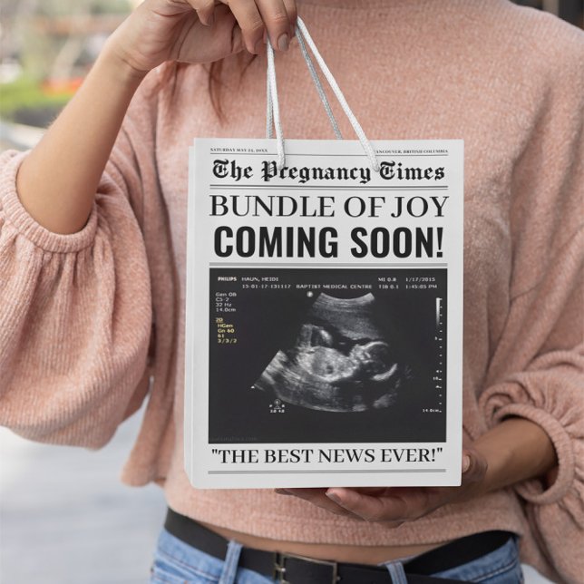 Bolsa De Regalo Mediana The Pregnancy Times Newspaper Custom Baby Photo (Subido por el creador)