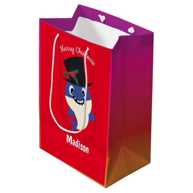 Bolsa De Regalo Mediana Tiburón 🦈 Navidades niños divertidos super océano (Angulo Anverso)