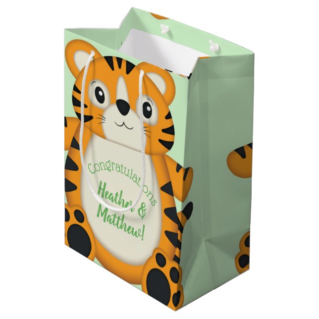 Bolsa De Regalo Mediana Tiger Baby Shower Green (Angulo reverso)