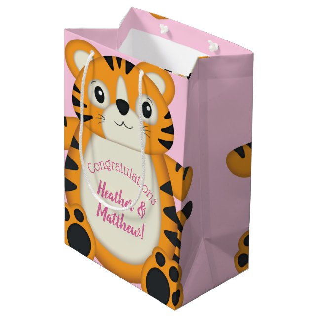 Bolsa De Regalo Mediana Tiger Baby Shower Pink (Angulo reverso)