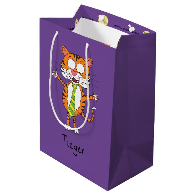 Bolsa De Regalo Mediana Tigre gracioso en un niño Personalizado de empate (Angulo reverso)