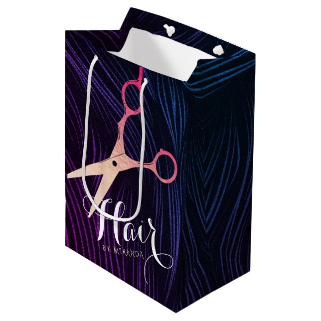 Bolsa De Regalo Mediana Tijeras de oro rosa peluquería y estética (Angulo Anverso)
