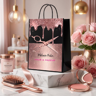 Bolsa De Regalo Mediana Tijeras y Estilista de Pelo de Drip Glitter Rosa D