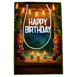 Bolsa De Regalo Mediana Tiki Luau Hawaii Isla Tropical Cumpleaños