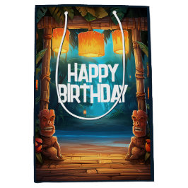 Bolsa De Regalo Mediana Tiki Luau Hawaii Isla Tropical Cumpleaños