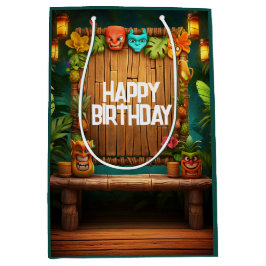 Bolsa De Regalo Mediana Tiki Luau Hawaii Isla Tropical Cumpleaños