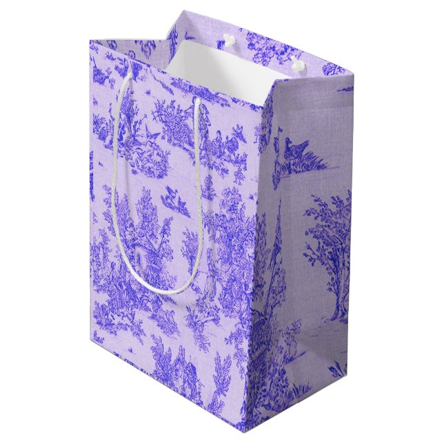 Bolsa De Regalo Mediana Tile de jouy azul y blanco elegante (Angulo reverso)