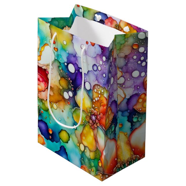 Bolsa De Regalo Mediana Tinta alcohólica de abstracto floral (Angulo Anverso)