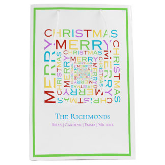 Bolsa De Regalo Mediana Tipografía brillante y colorida de Feliz Navidad