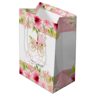 Bolsa De Regalo Mediana Tipografía de Baby Shower Stroller de bebé floral